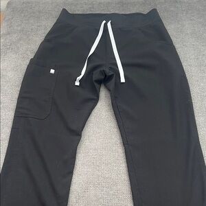 Figs Black Drawstring Jogger Pants with White Ties